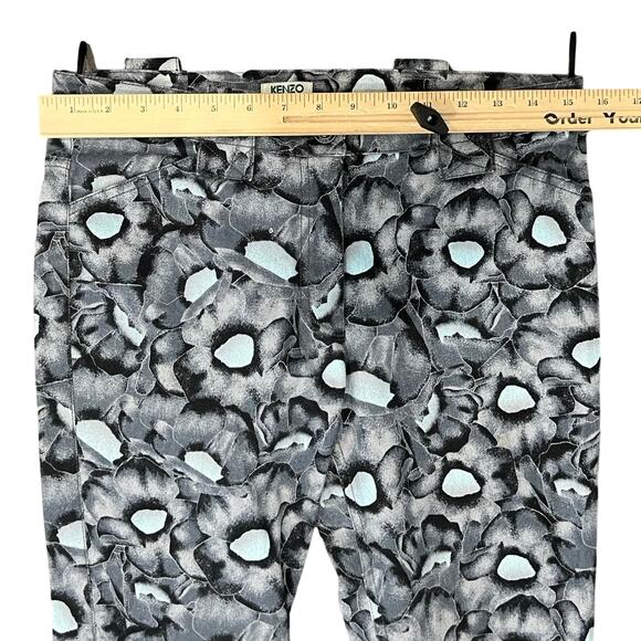 Kenzo Gray Black Blue Iridescent Floral Zip Ankle Stretch Skinny Jeans Sz 38 / 8 - Picture 6 of 12